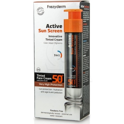 FREZYDERM Active Sun Screen Innovative Tinted Cream SPF50+ Αντηλιακό Ενεργού Άνθρακα με Χρώμα - Πολύ Υψηλή Προστασία 50ml