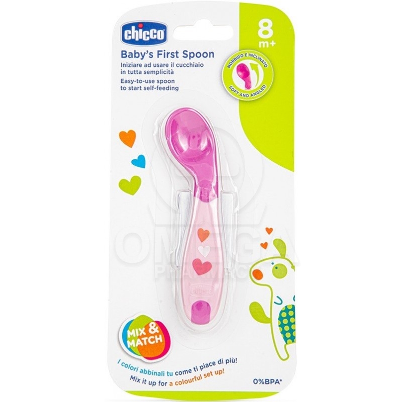 CHICCO Baby's First Spoon 8m+ σε Ροζ Χρώμα 1τμχ