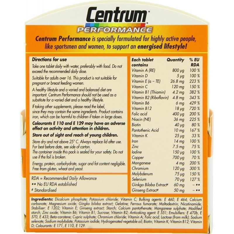 CENTRUM Performance Complete from A to Zinc Συμπλήρωμα Διατροφής με Βιταμίνες, Μέταλλα, Ginseng & Gingo Biloba 30 δισκία