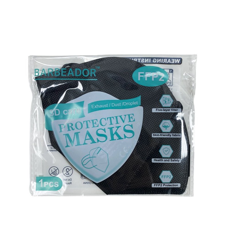 BARBEADOR Protective Mask 3D Care Μάσκα Προστασίας FFP2 Μαύρη Χωρίς Βαλβίδα Πενταπλής Επίστρωσης 1 Χρήσης 1τμχ