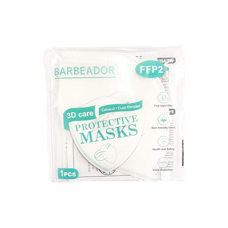 BARBEADOR Protective Mask 3D Care Μάσκα Προστασίας FFP2 Λευκή Χωρίς Βαλβίδα Πενταπλής Επίστρωσης 1 Χρήσης 1τμχ