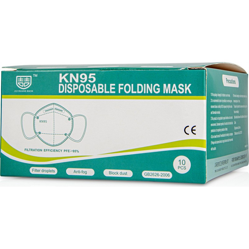 JIJI HUANG KN95 Αναδιπλούμενη Μάσκα μίας Χρήσης Χωρίς Βαλβίδα 5 Στρώσεων σε Λευκό Χρώμα 10τμχ