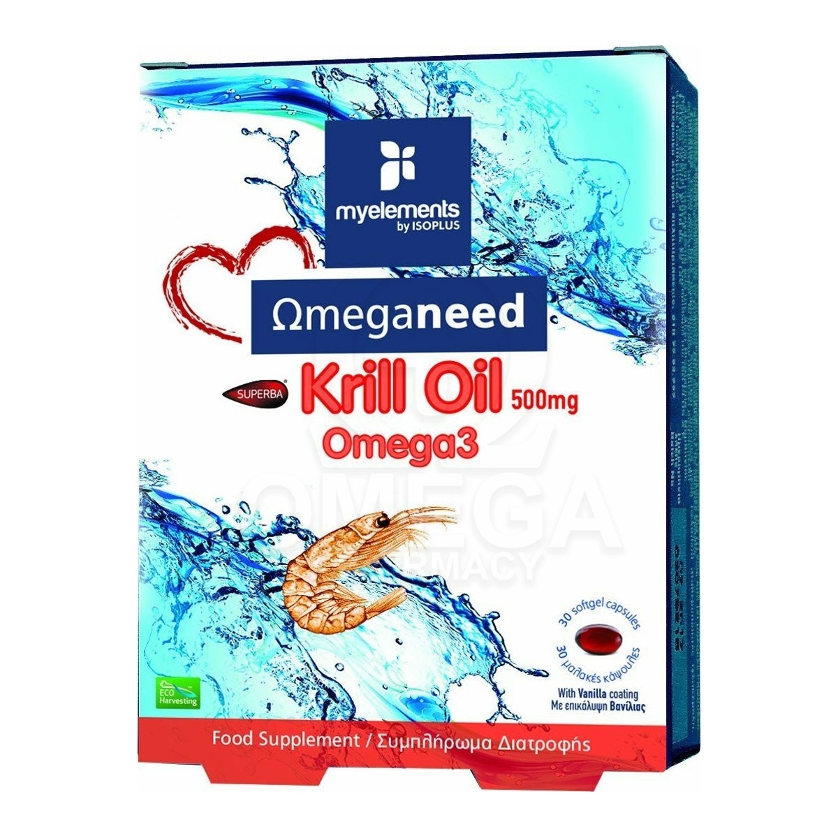 MY ELEMENTS Ωmeganeed Krill Oil Omega3 500mg Έλαιο Κριλ Πλούσιο σε