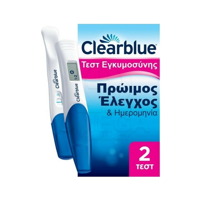 CLEARBLUE Τεστ Εγκυμοσύνης Πρώιμος Έλεγχος & Ημερομηνία 2τμχ