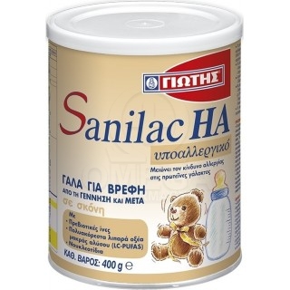 ΓΙΩΤΗΣ Sanilac ΗΑ Υποαλλεργικό Γάλα για Βρέφη σε Σκόνη Κατάλληλο από την Γέννηση, 400gr