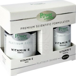 POWER HEALTH Platinum Range με Vitamin E 400iu με Αντιοξειδωτική Δράση 30caps & Δώρο Vitamin C 1000mg 20caps