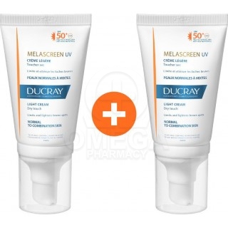 DUCRAY Promo Melascreen UV Light Cream SPF50+ Αντηλιακή Κρέμα Προσώπου για Κανονικό προς Μικτό Δέρμα με Δυσχρωμίες, 2x40ml