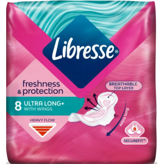 LIBRESSE Freshness & Protection Ultra Long+ Σερβιέτες με Φτερά 8τμχ