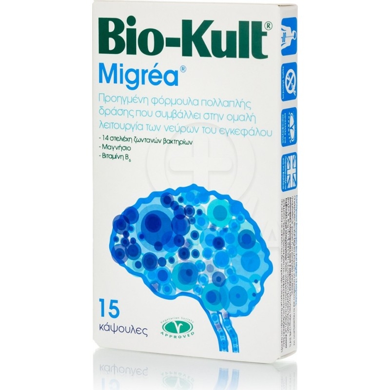 BIO-KULT Migrea Advanced Multi-Action Formulation Head Συμπλήρωμα Διατροφής Προβιοτική Φόρμουλα για την Ομαλή Λειτουργία των Νεύ