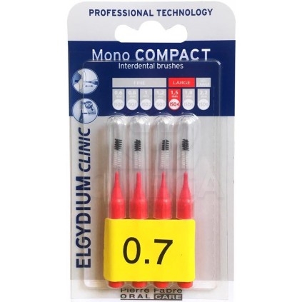 ELGYDIUM Clinic Mono Compact Interdental Brushes Red Μεσοδόντια Βουρτσάκια Κόκκινο 0.7 4 Τεμάχια