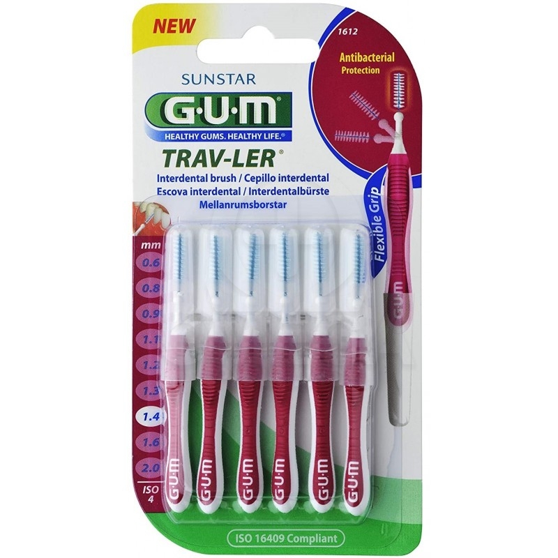 GUM 1612 Trav-Ler Super Fine Cylindrical Interdental Brush Μεσοδόντια Βουρτσάκια 1.4mm Φούξια 6 Τεμάχια