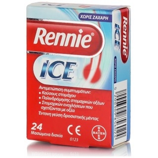 BAYER Rennie Ice Συμπλήρωμα Διατροφής για τη Δυσπεψία με Γεύση Μέντας 24 Μασώμενα Δισκία