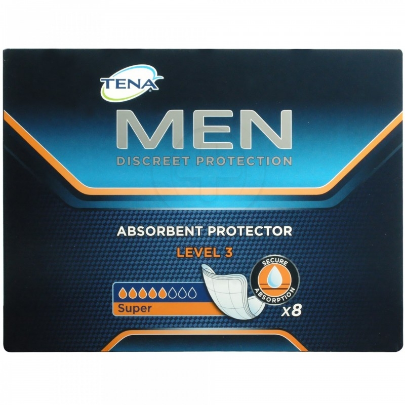 TENA Men Absorbent Protector Level 3 Super Απορροφητικά Επιθέματα Ακράτειας 8τμχ