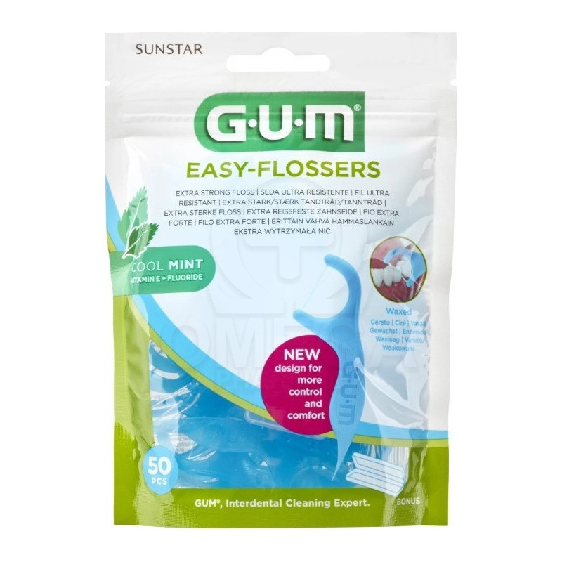 GUM Easy Flossers 890 Οδοντικό Νήμα σε Διχάλες με Γεύση Μέντας 50 Τεμάχια