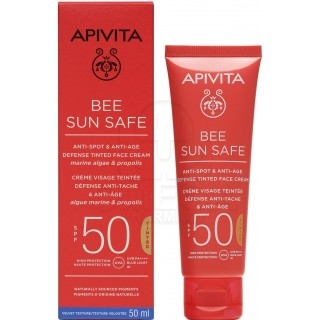 APIVITA Bee Sun Safe Anti-spot & Anti-age Defense Tinted Face Cream Αντηλιακή Κρέμα Προσώπου Κατά των Πανάδων & των Ρυτίδων με Χ