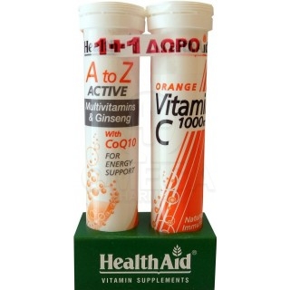 HEALTH AID A to Z Active Multivitamins & Ginseng with CoQ10 Πολυβιταμίνες με Γεύση Tutti-frutti 20 Αναβράζουσες Ταμπλέτες + ΔΩΡΟ