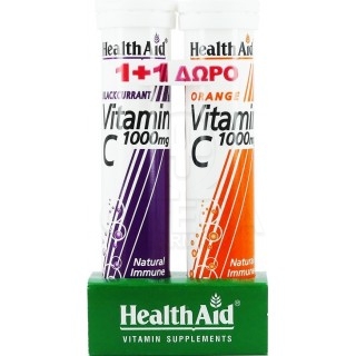 HEALTH AID Blackcurrant Vitamin C 1000mg για Άμυνα του Οργανισμού με Γεύση Φραγκοστάφυλλο 20 Αναβράζουσες Ταμπλέτες + ΔΩΡΟ Orang