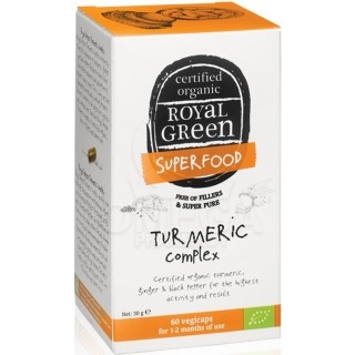 ROYAL GREEN Superfood Bio Turmeric Complex Συμπλήρωμα Διατροφής με Βιολογικό Σύμπλεγμα Κουρκουμά, Τζίντζερ & Μαύρο Πιπέρι για τη