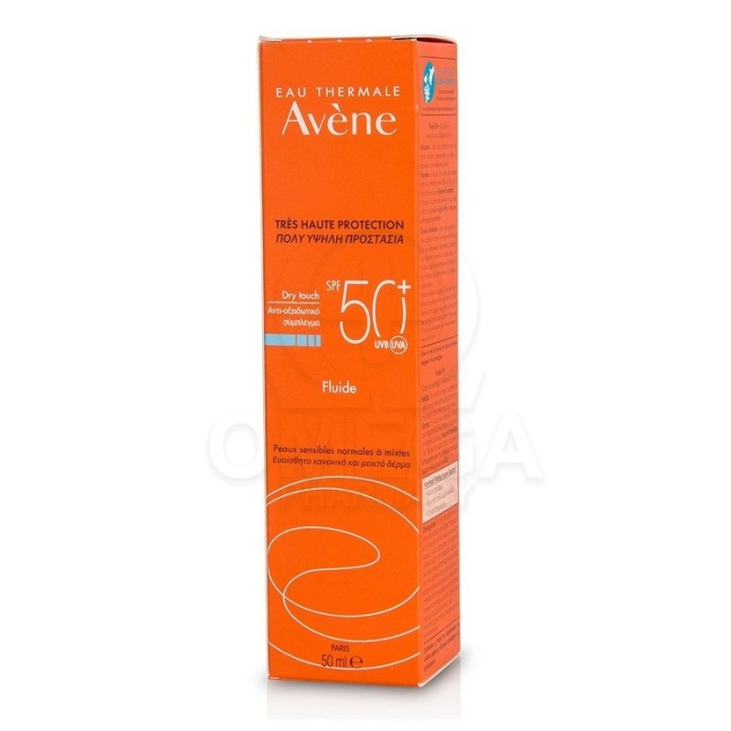 AVENE Solaire Fluide SPF50+ Αντηλιακή Λεπτόρρευστη Κρέμα Προσώπου & Λαιμού για Ευαίσθητο Κανονικό & Μεικτό Δέρμα 50ml
