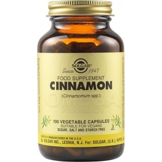 SOLGAR Cinnamon 500mg Συμπλήρωμα Διατροφής με Κανέλλα για την Καλή Υγεία του Γαστροπεπτικού Συστήματος, Ιδανικό σε Περιπτώσεις Δ