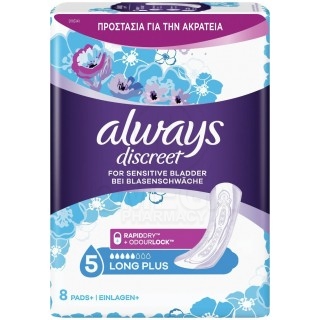 ALWAYS Discreet 5 Long plus Σερβιέτες για την Ακράτεια 8τμχ